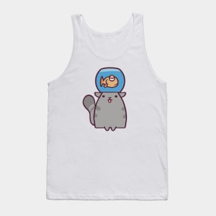 Silly Cartoon Cat With Goldfish Tank Top